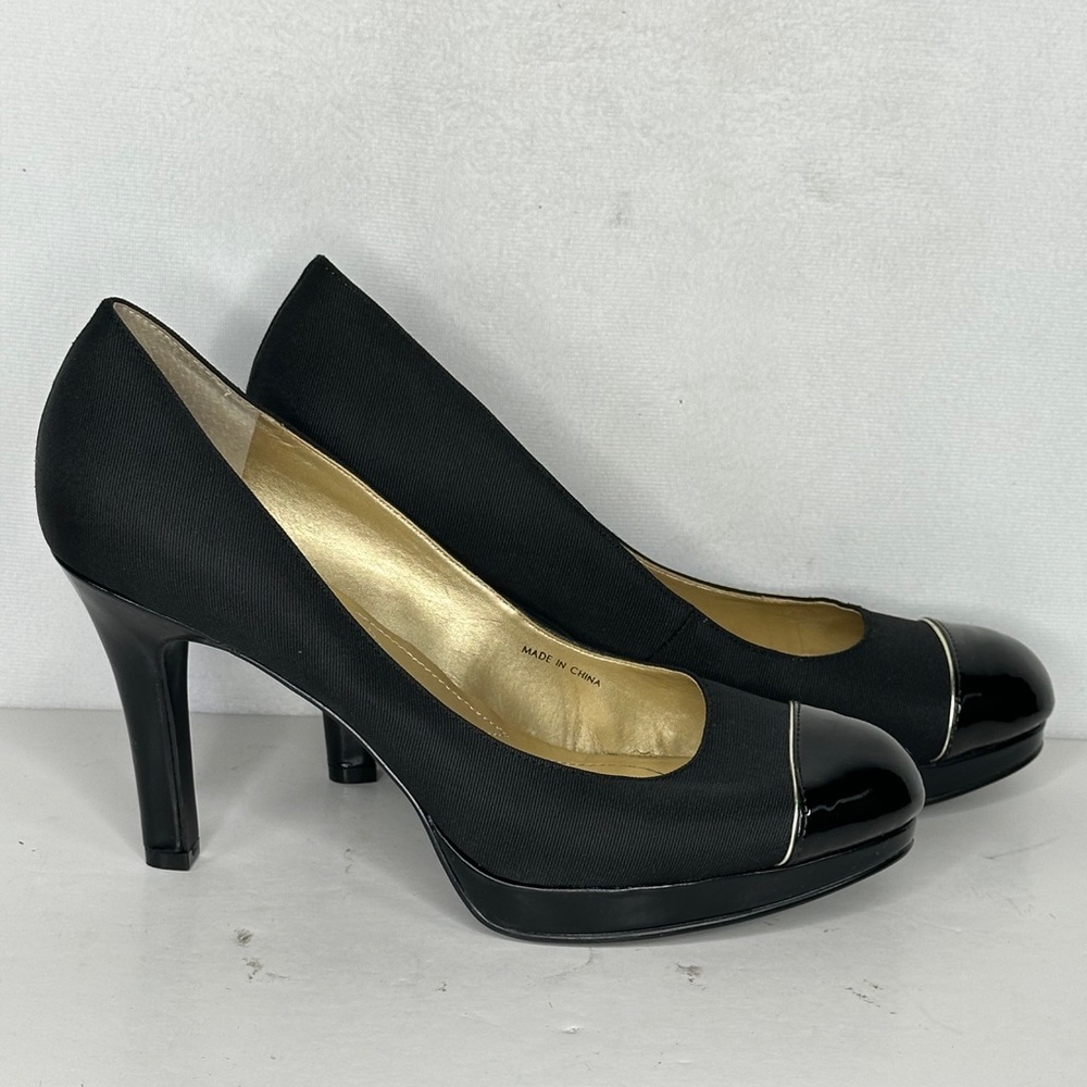 Tahari Laurie Black Fabric & Patent Leather Pumps Platform Sz 8